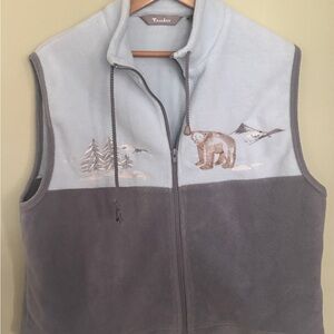 TanJay Vest Winter Bear Ski Fleece Vest Zip Up Blue Warm Cozy Ski Vintage